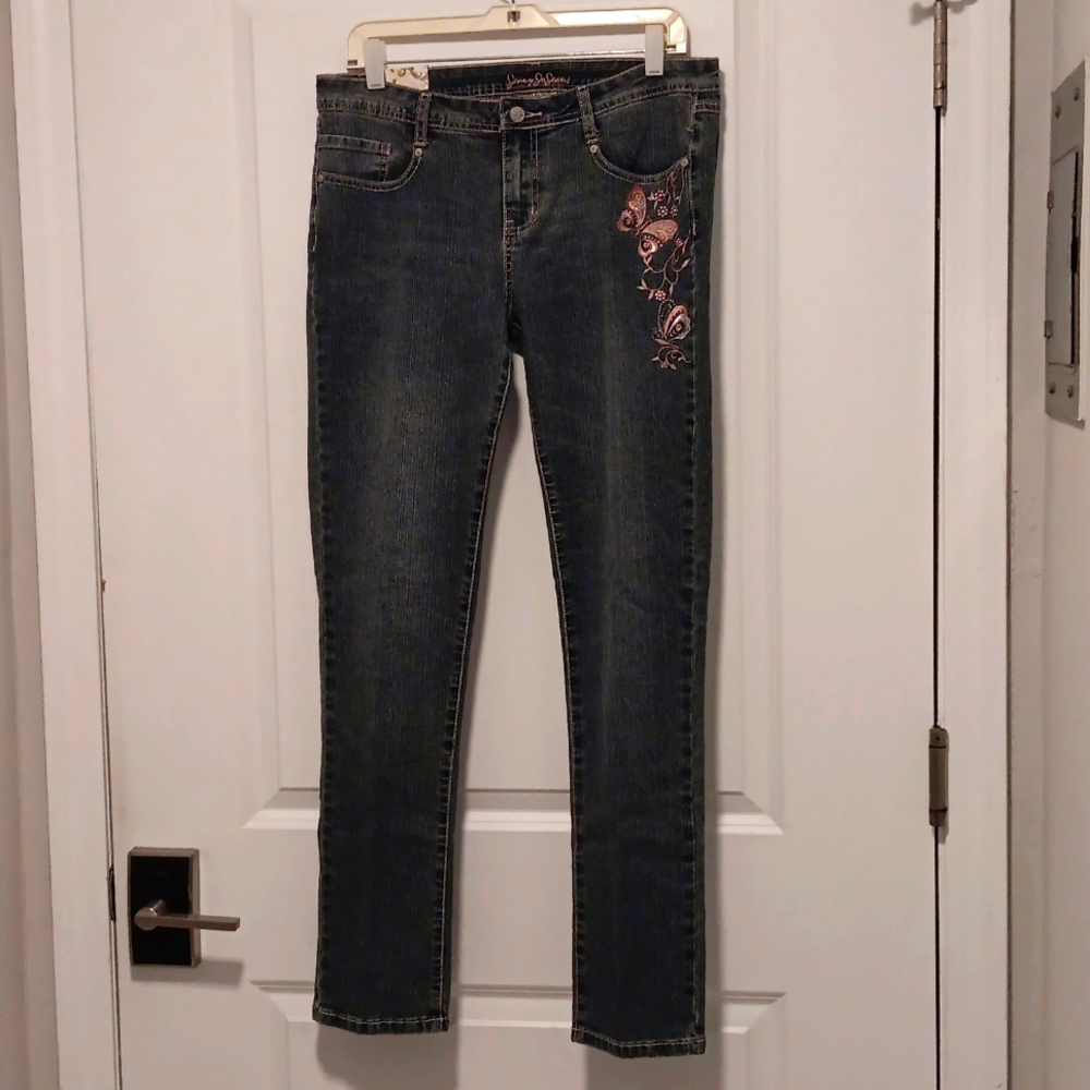 Jenny Jo embroidered pink butterfly Jeans NWT 13/14